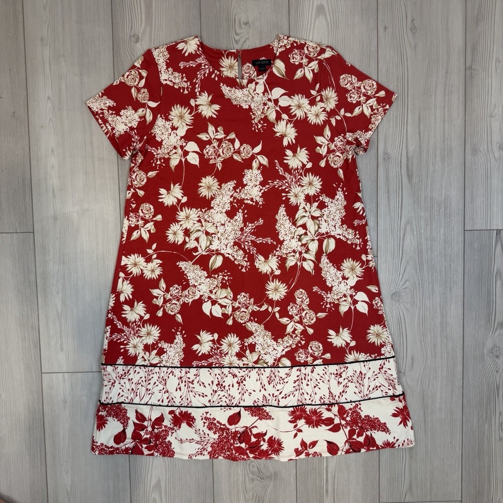 J. Jill Wearever Collection Dress Medium Stretch Jersey Knit Red Floral